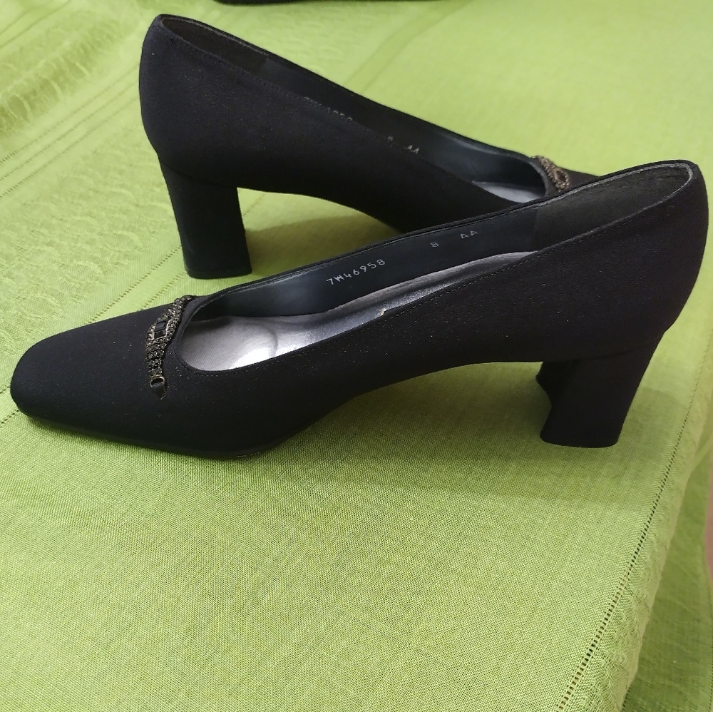 Stuart Weitzman Black Heels with Blingy Toe Accent